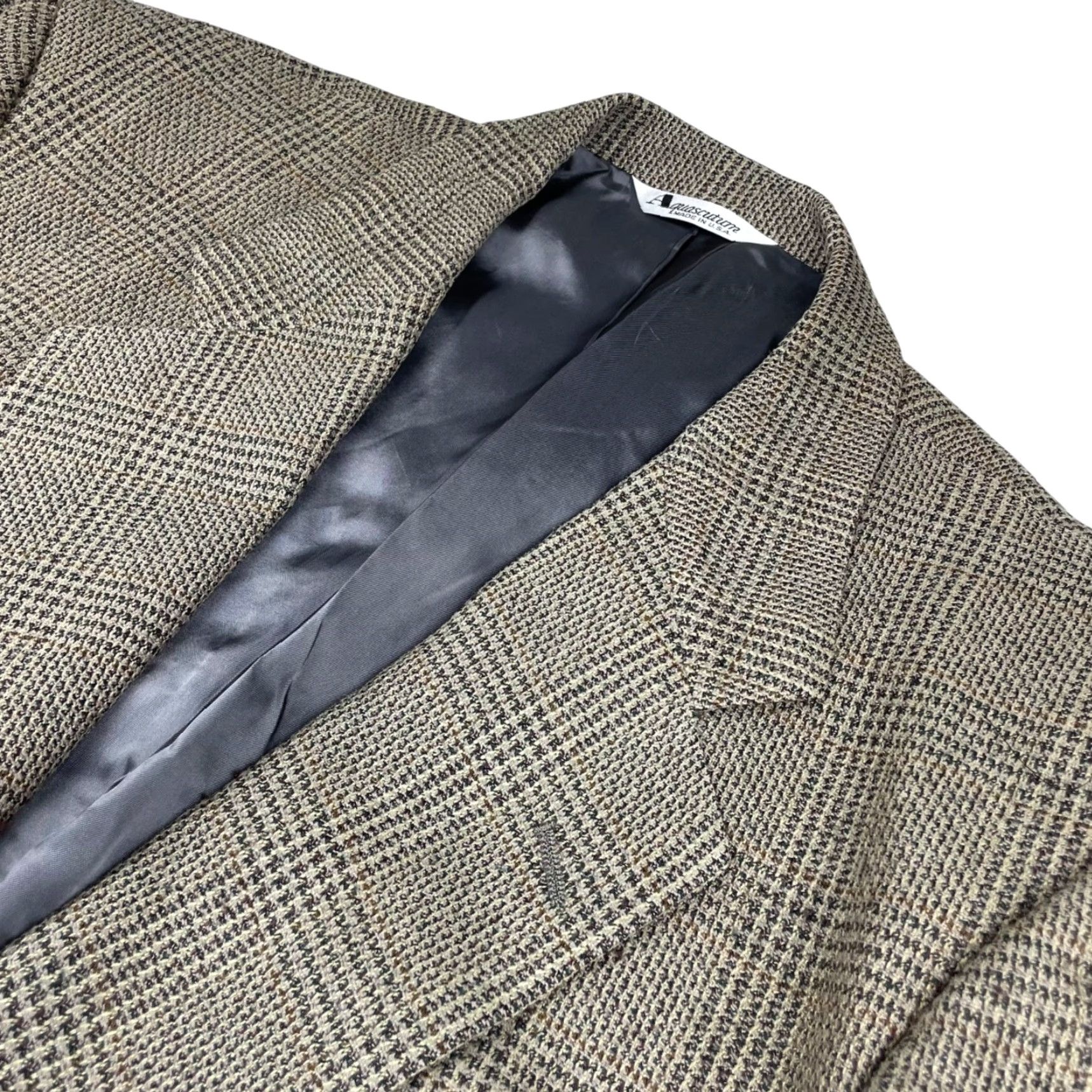Aquascutum VINTAGE Aquascutum Blazer Jacket Single-Breasted Two-Button Wool Tweed Plaid Beige Gray Tan 46R US Made Mens Size 46R - 2 Thumbnail