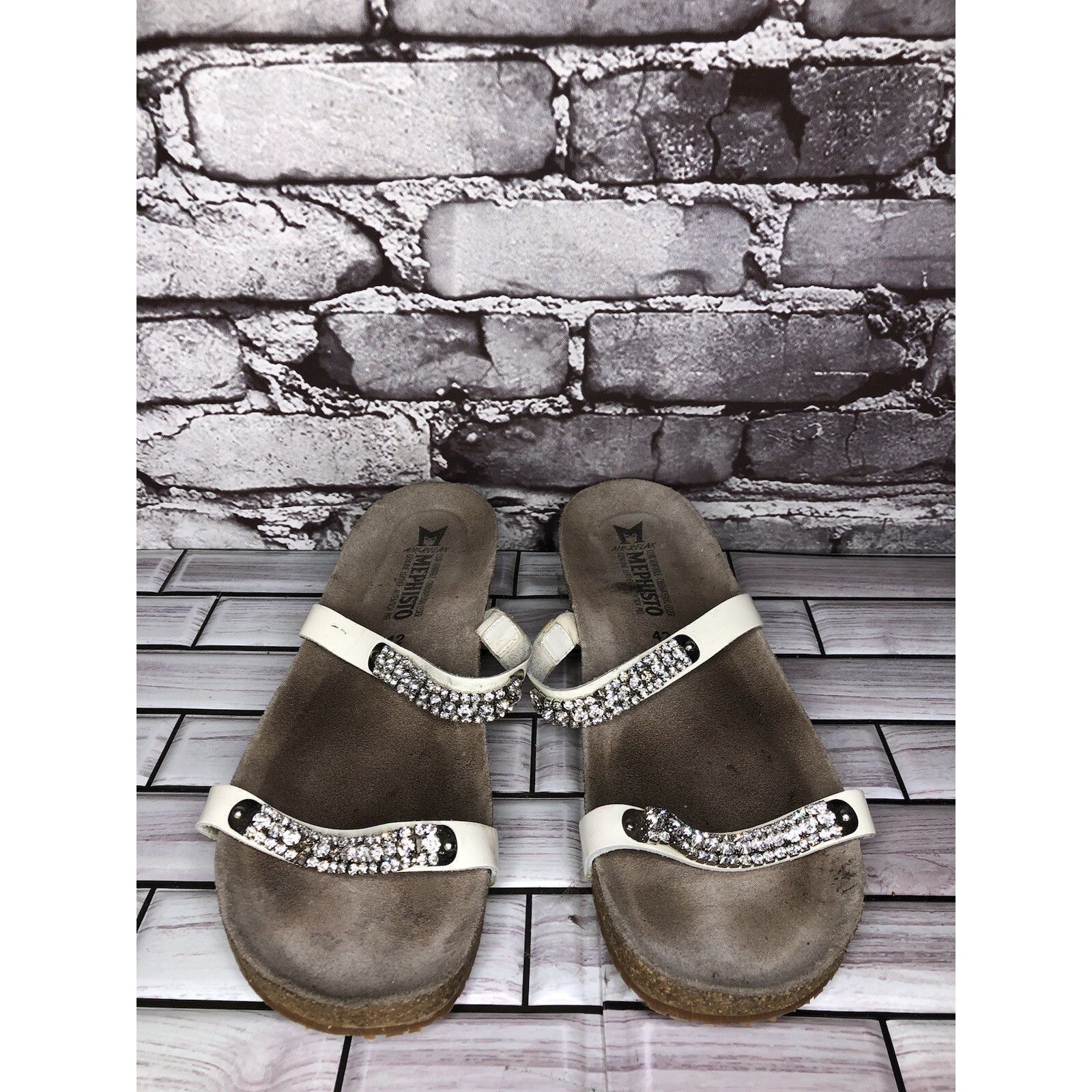 Mephisto Mephisto White Rhinestone Crystal Strap Slide Cork Sandals W Size US 11 / IT 41 - 3 Thumbnail