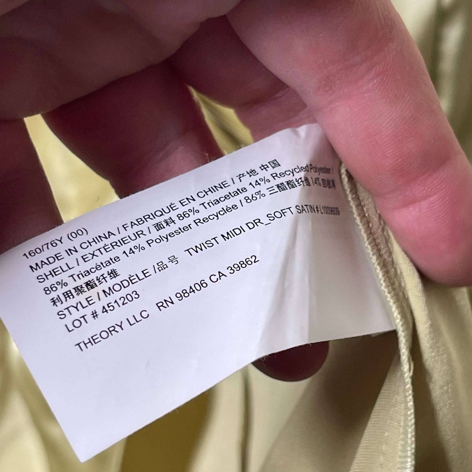 Theory Theory Twist Front Satin Midi Dress in Lime Green sz 00 Size XXS / US 00 / IT 34 - 10 Thumbnail