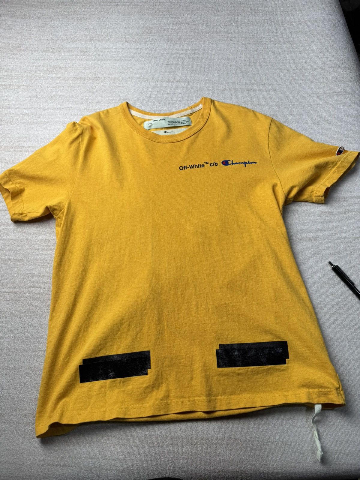 Off-White off white x champion yellow shirt t shirt | Grailed