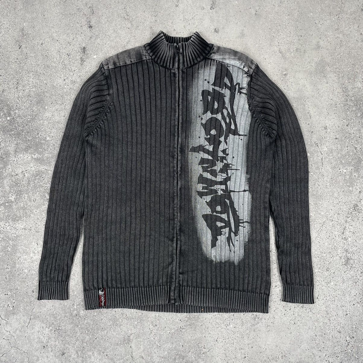 Japanese Brand Vintage Avant-Garde Faded Washed Knitted Zip Sweater Size US L / EU 52-54 / 3 - 1 Thumbnail