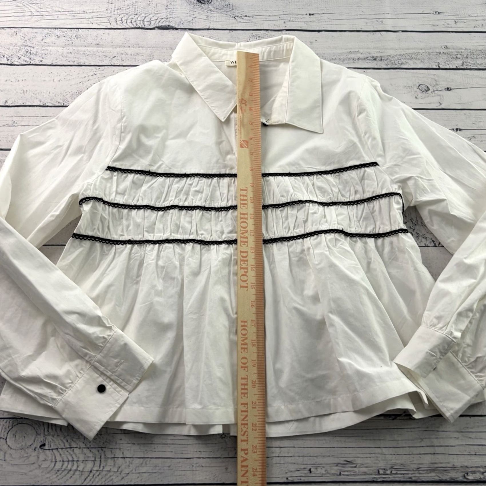 Vintage WishList Blouse Shirt Women's Small White Black Long Sleeve Button Front Top Womens XS (adjusted: but must keep original words only) Size S / US 4 / IT 40 - 3 Thumbnail