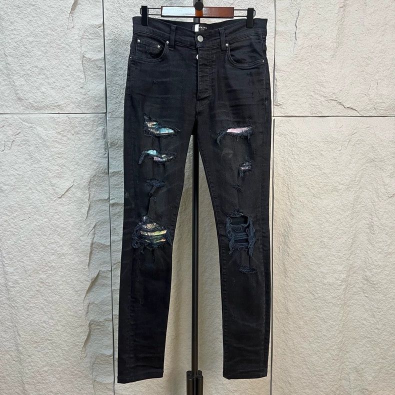 Amiri Amiri Colorful Patchwork Black Destroyed Denim Pant Size US 30 / EU 46 - 1 Thumbnail