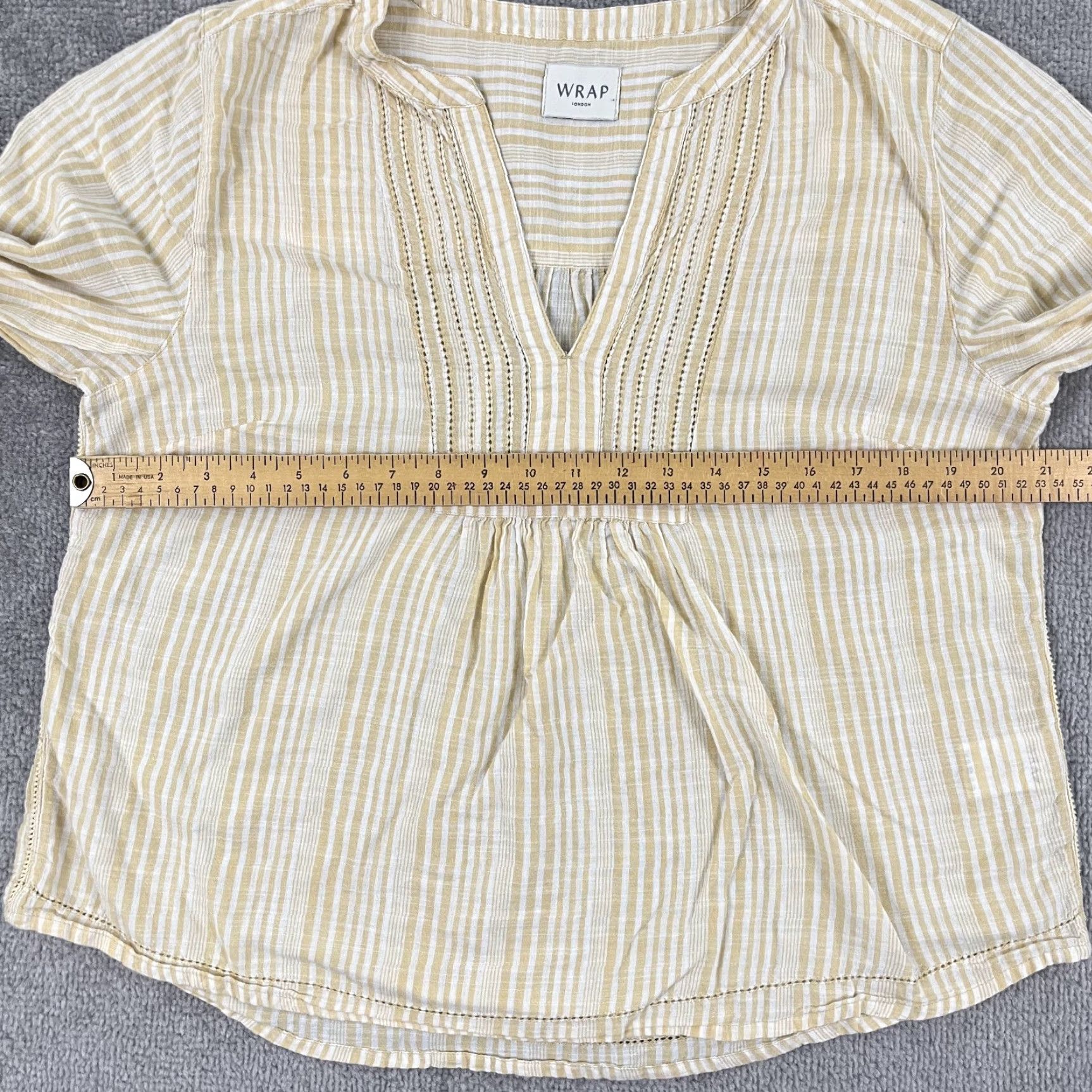 Vintage Wrap London Blouse Top Womens UK 14 / US 10 Yellow White Striped Beachy Minimal 3/4 Sleeve Casual Shirt Womens Regular Size Yellow Size L / US 10 / IT 46 - 5 Thumbnail