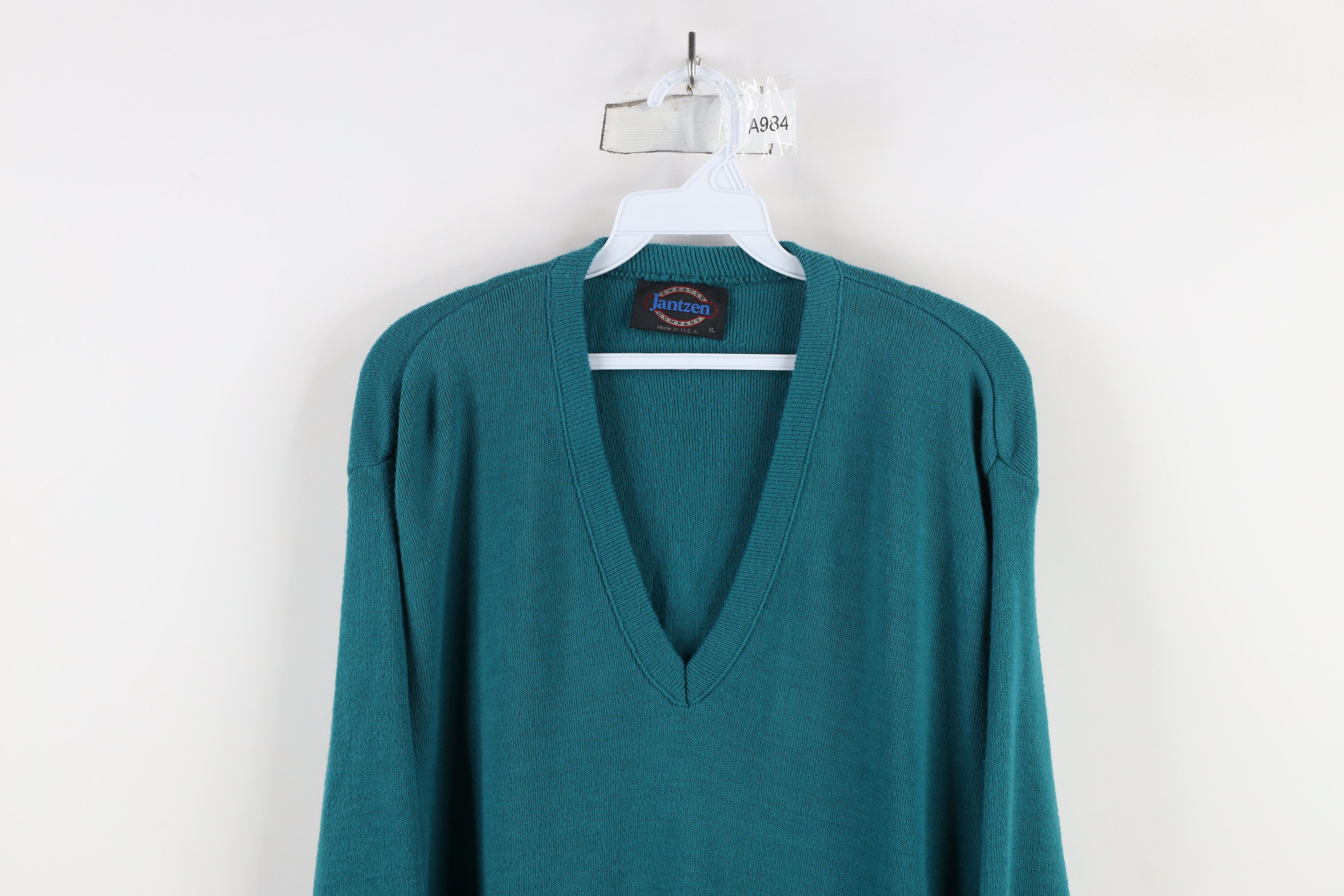 Vintage Vintage 70s Streetwear Knit V-Neck Sweater Teal Acrylic USA Size US XL / EU 56 / 4 - 2 Thumbnail