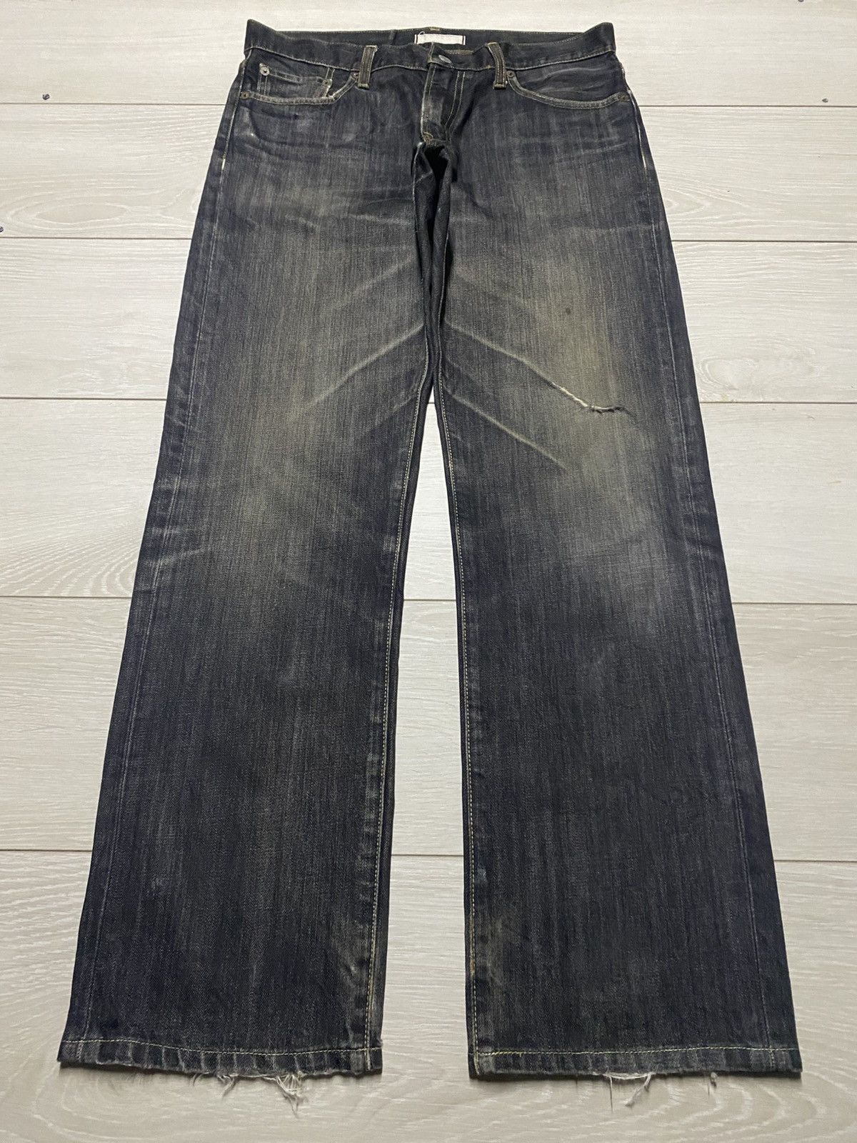 Jun Takahashi Japanese Brand Uniqlo Black Denim Distressed Loose Jeans Size US 33 - 1 Thumbnail