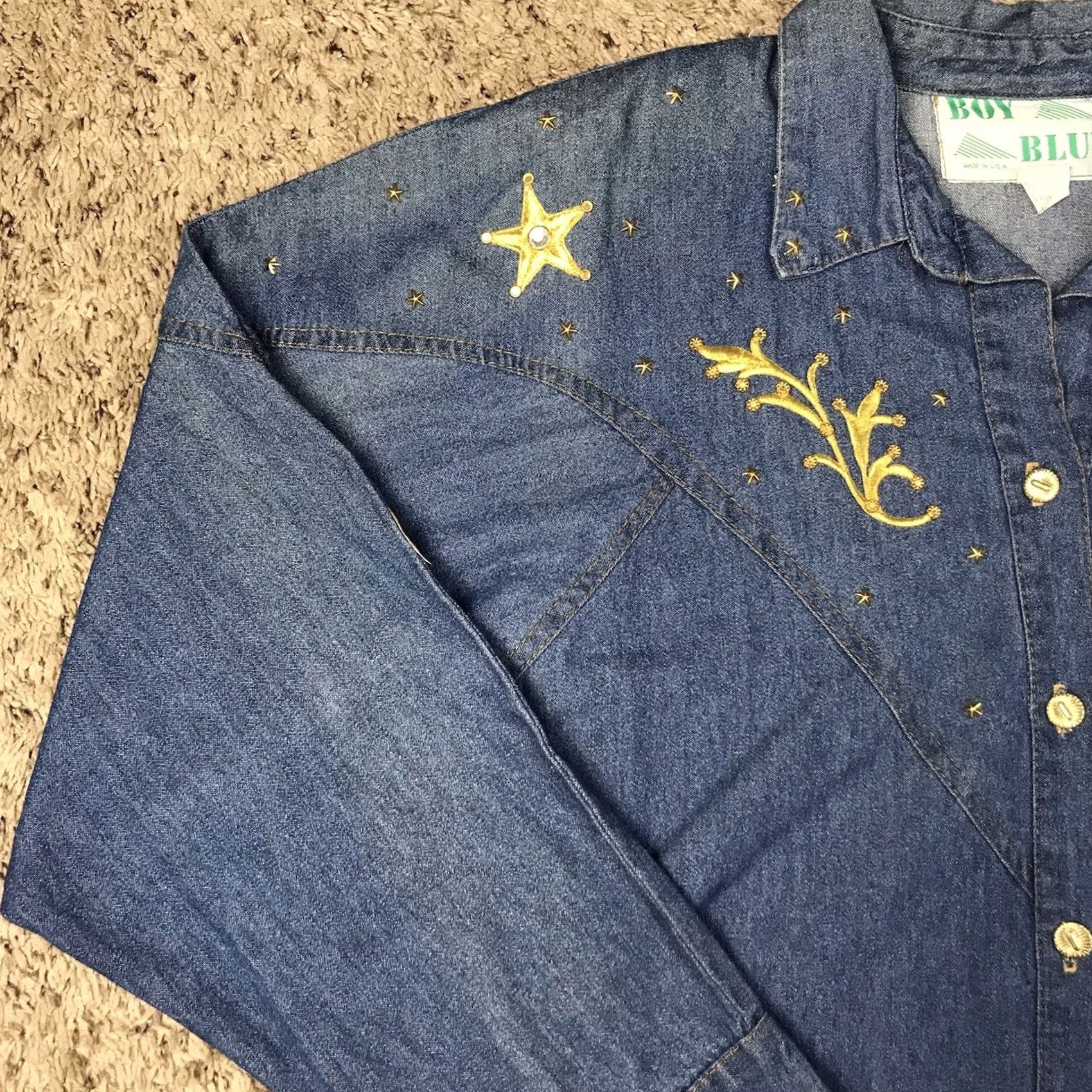 Denime VINTAGE Boy Blue 90s Western Style Embroidered Blue Denim Button-Up Shirt Women XL Size XL / US 12-14 / IT 48-50 - 7 Thumbnail