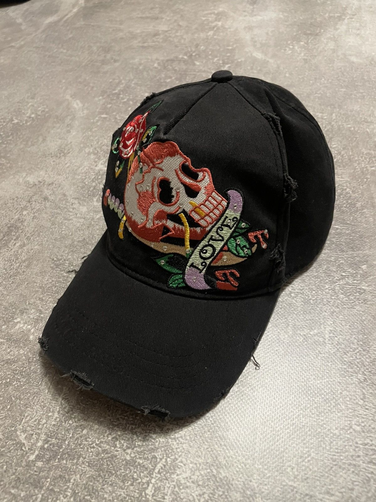 Ed Hardy × Japanese Brand Vintage Ed Hardy Style Skull Distressed Cap Y2K Size ONE SIZE - 1 Thumbnail