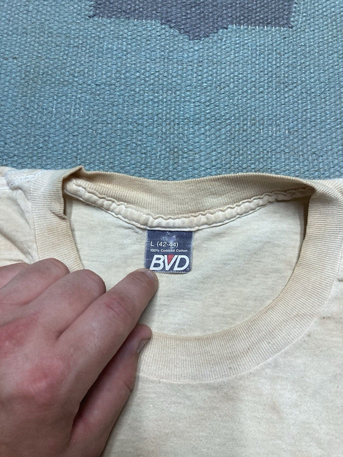 Vintage 80s blank white t shirt BVD grunge soft cotton worn large Size US L / EU 52-54 / 3 - 7 Thumbnail
