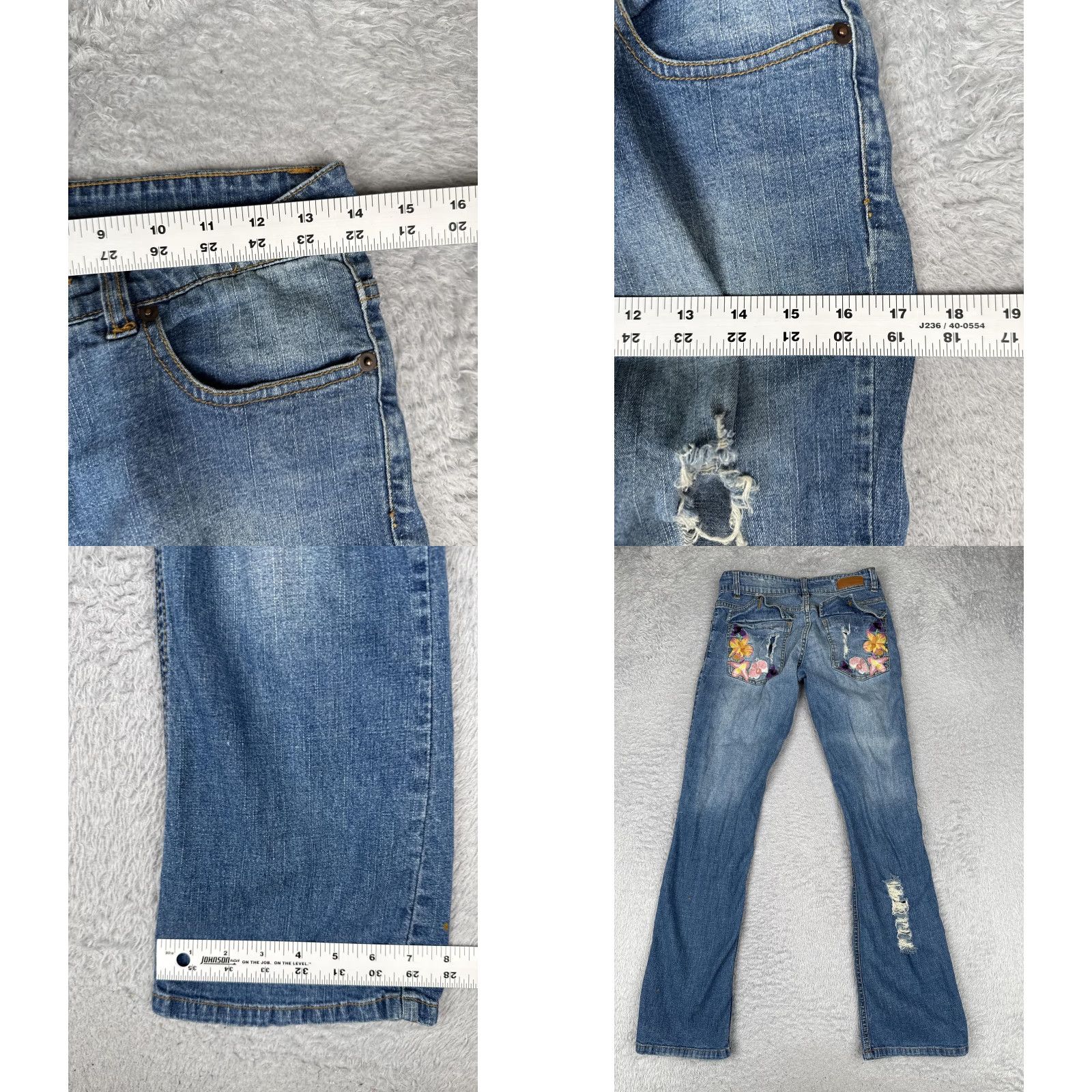 Vintage Cappuccino Jeans Bootcut Juniors 7 Blue Med Wash Low Rise Stretch Ripped Embroidered Back Pockets 5-Pocket Denim Casual Pants Womens Size 28" / US 6 / IT 42 - 9 Thumbnail