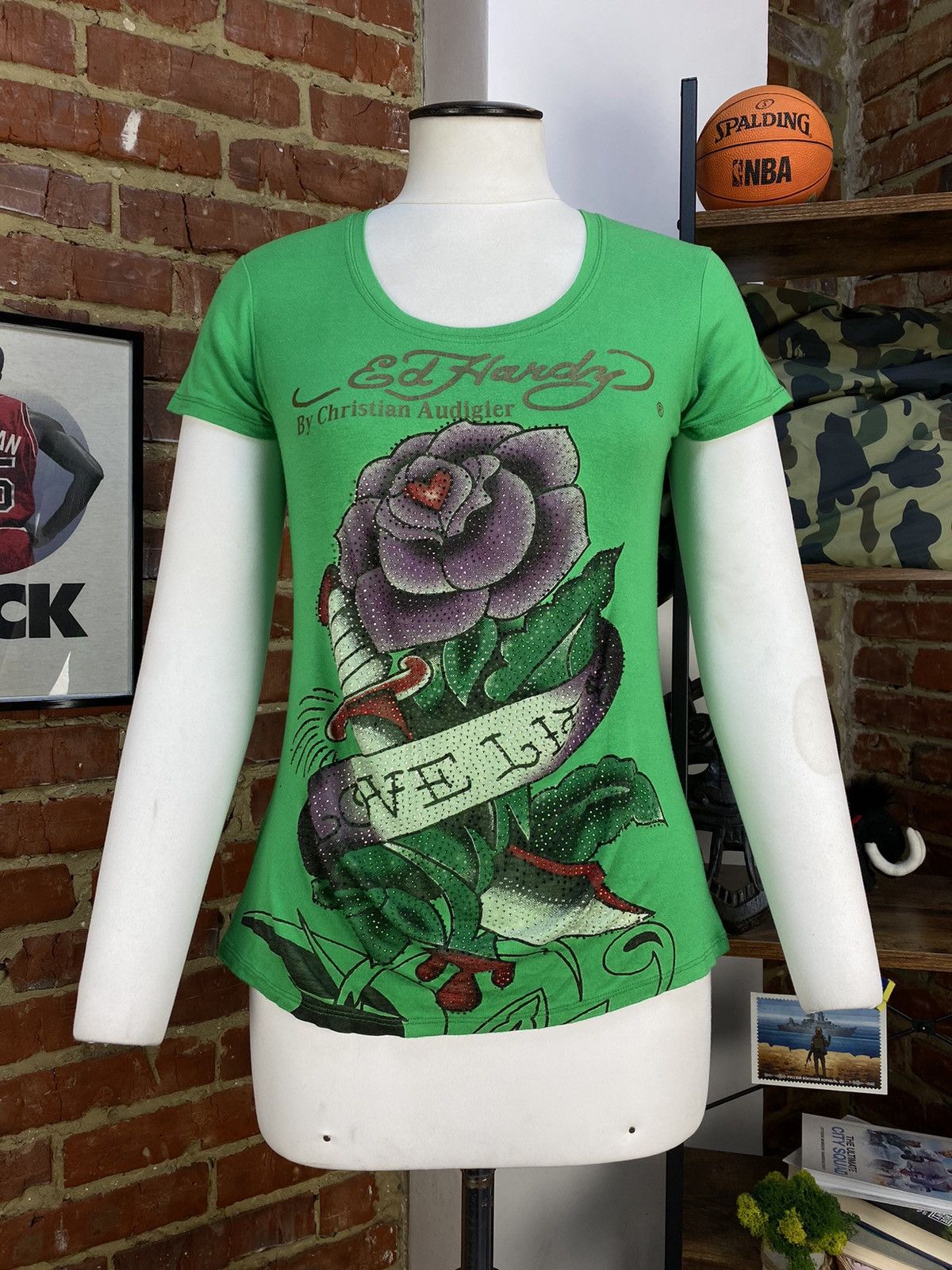Christian Audigier × Ed Hardy Ed Hardy By Christian Audigier Womens Green T-Shirt Size S / US 4 / IT 40 - 1 Thumbnail
