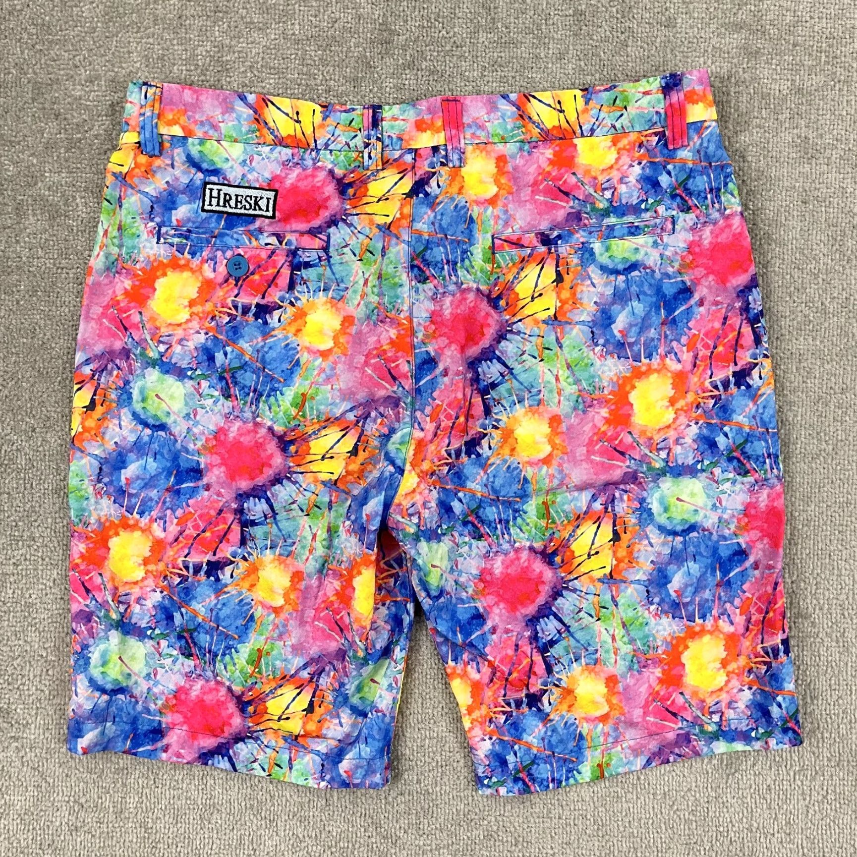 Vintage Hreski Chino Shorts Men 36 / 10" Paint Loud Bold Performance Stretch Golf Preppy Shirt? Size US 36 / EU 52 - 2 Thumbnail