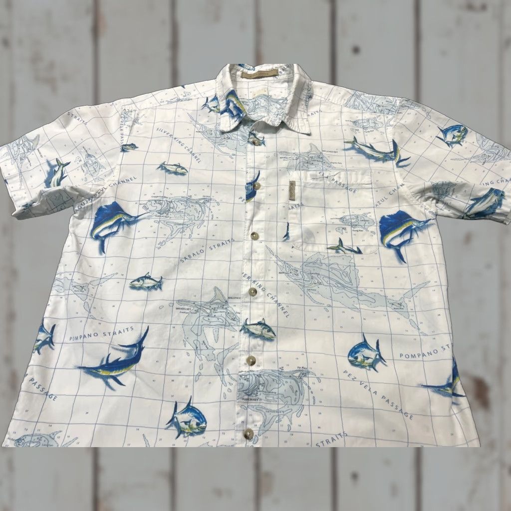 Vintage Columbia Shirt Men's L White River Lodge Button-Up Short Sleeve Cotton Logo Outdoor All Seasons Regular Mens Size US L / EU 52-54 / 3 - 1 Thumbnail
