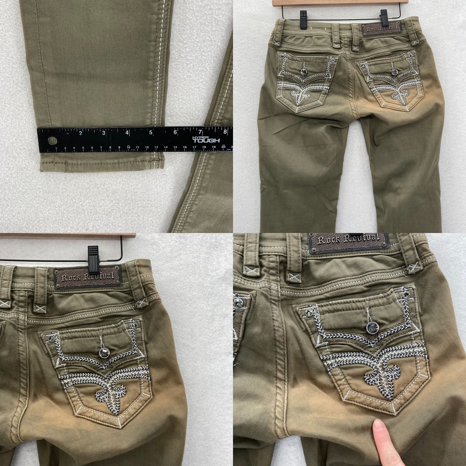 Vintage Rock Revival Margie Skinny Pants Women's 27 Green Stretch Embroidered Studded Size 30" / US 8 / IT 44 - 9 Thumbnail