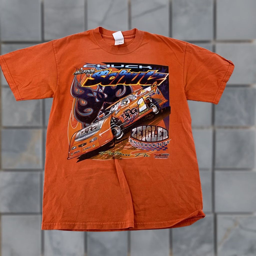 Gildan Gildan T-Shirt M Orange Chuck Schutz Racing Flames Zeigler Enterprises BPG Pennsylvania Vtg Racing Flames Graphic Print Crew Neck Short Sleeve Mens Size US M / EU 48-50 / 2 - 1 Thumbnail