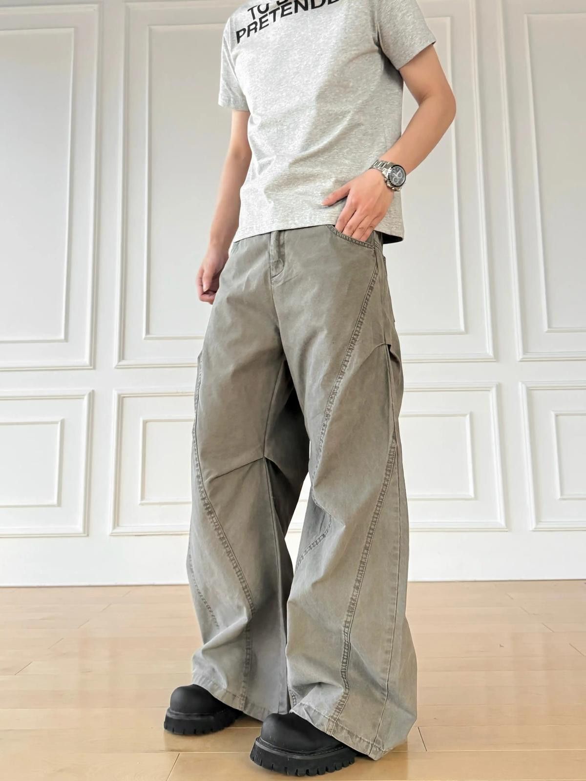 Other Gray Wide Leg Cargo Pants, Baggy Casual Trousers Size US 32 / EU 48 - 3 Thumbnail