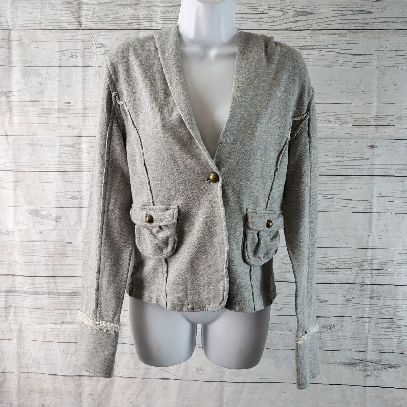 Anthropologie Allihop Womens Sweatshirt Jacket Sz Small Gray Buttoned Jacket Womens Small Gray Allihop Size S / US 4 / IT 40 - 2 Thumbnail
