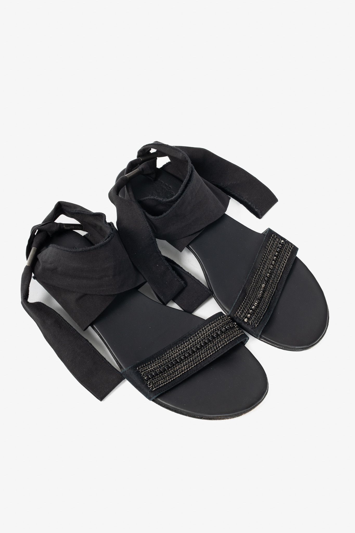 Annette Gortz Annette Gortz Black Chain & Bead-Embellished Tie Sandals Size US 9.5 / IT 39.5 - 1 Thumbnail