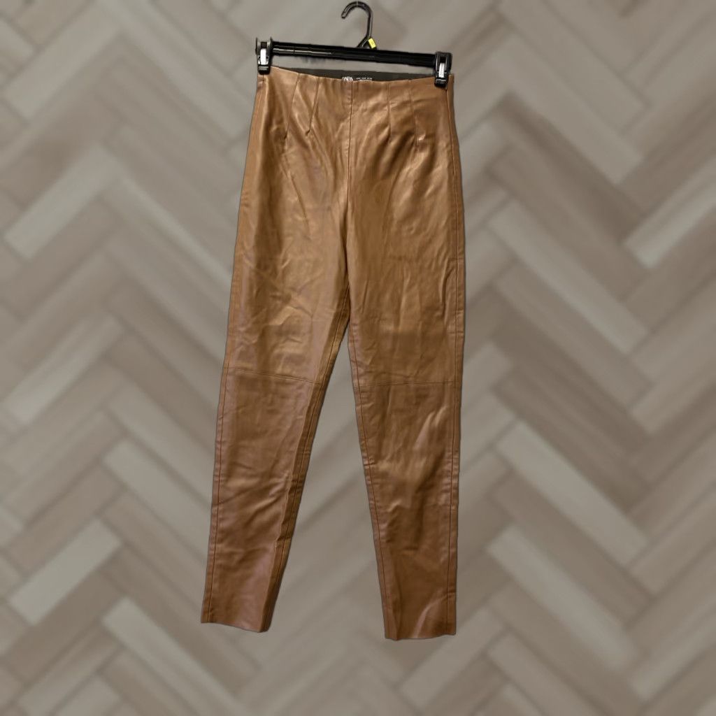 Zara NWOT Zara Faux Leather Hi-Rise Leggings Size Medium /Brown Blogger /34-94 Size 32" / US 10 / IT 46 - 1 Thumbnail