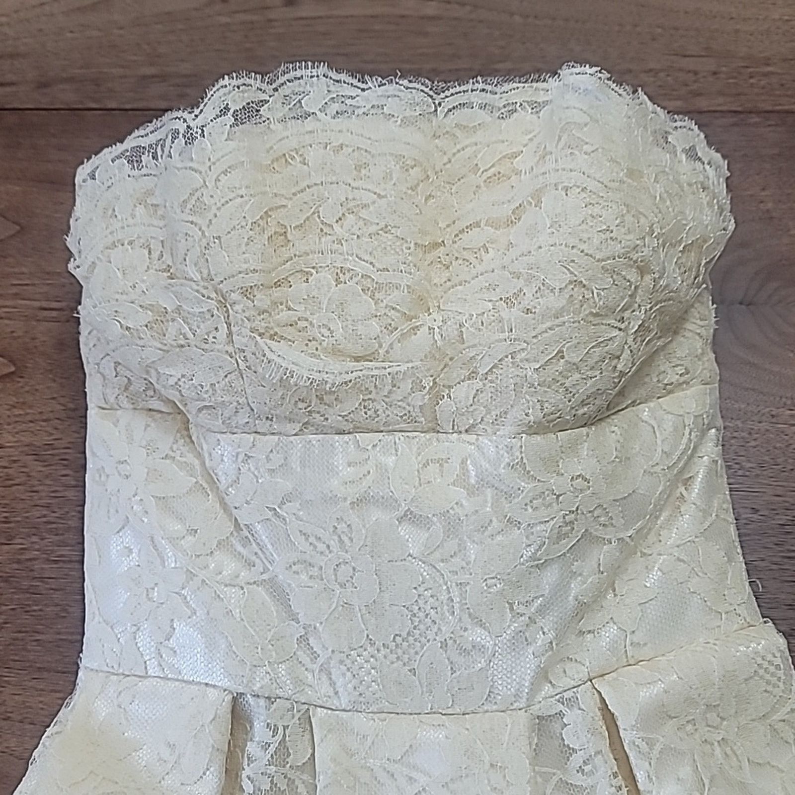 & Other Stories Vtg 1950s Cream Lace over Satin Strapless Dress & Jacket Size ONE SIZE - 3 Thumbnail