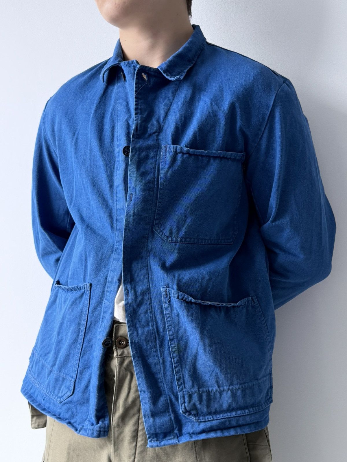 Vetra Vintage 80s French Work Distressed Faded Chore Jacket Size US L / EU 52-54 / 3 - 1 Thumbnail
