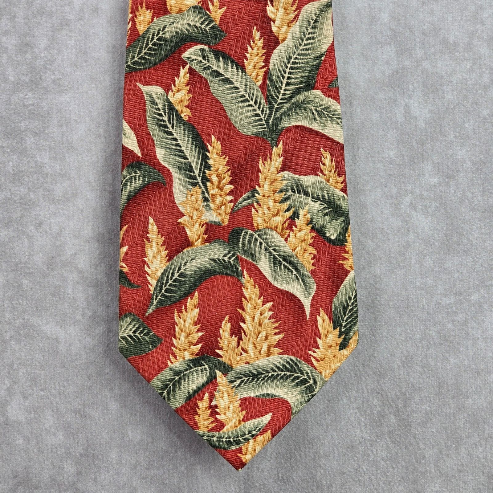Tommy Bahama Tommy Bahamas Brown Tropical Leaf 100% Silk Men's Neck Tie Size 30 - 1 Thumbnail