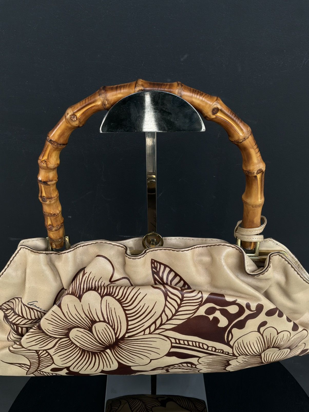 Gucci Gucci - Tom Ford Era - Floral Tattoo Bamboo Leather Shoulder Size ONE SIZE - 10 Thumbnail