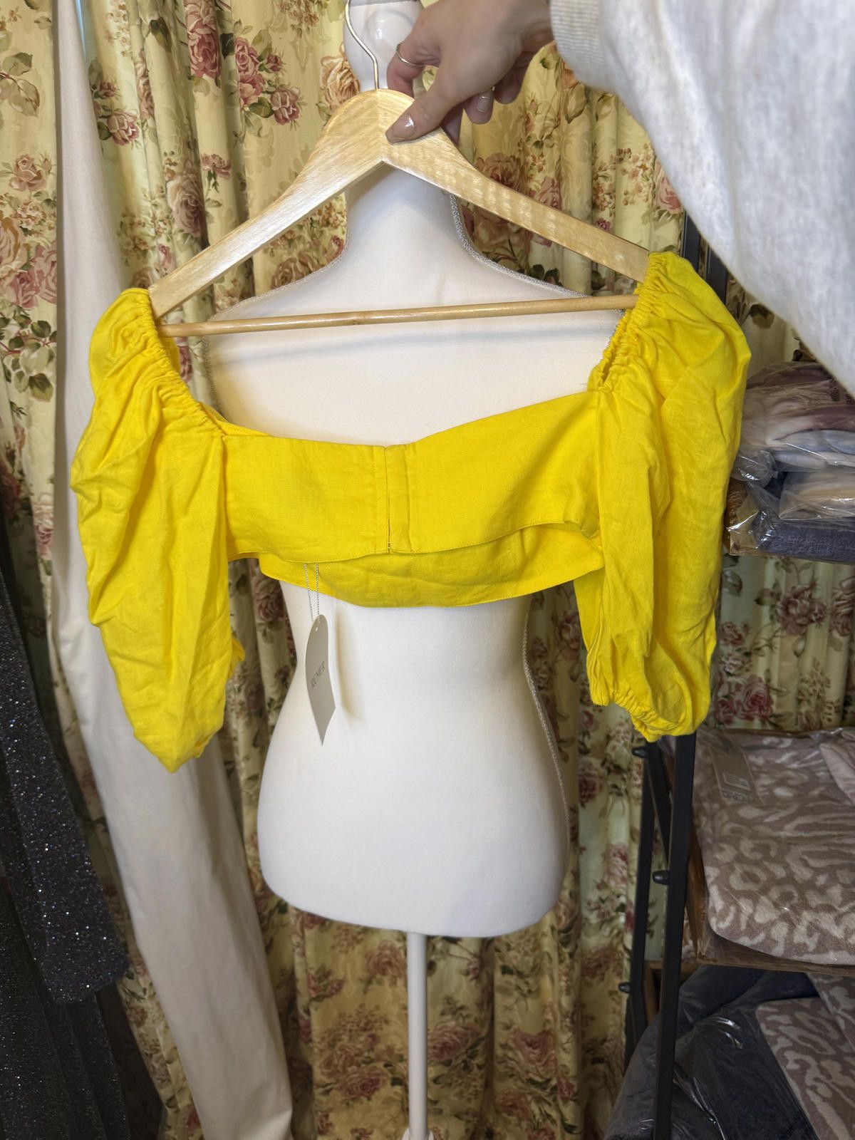 Other Rumer Delphine Linen Crop Yellow Small Gingham Puff Sleeve Size S / US 4 / IT 40 - 2 Thumbnail