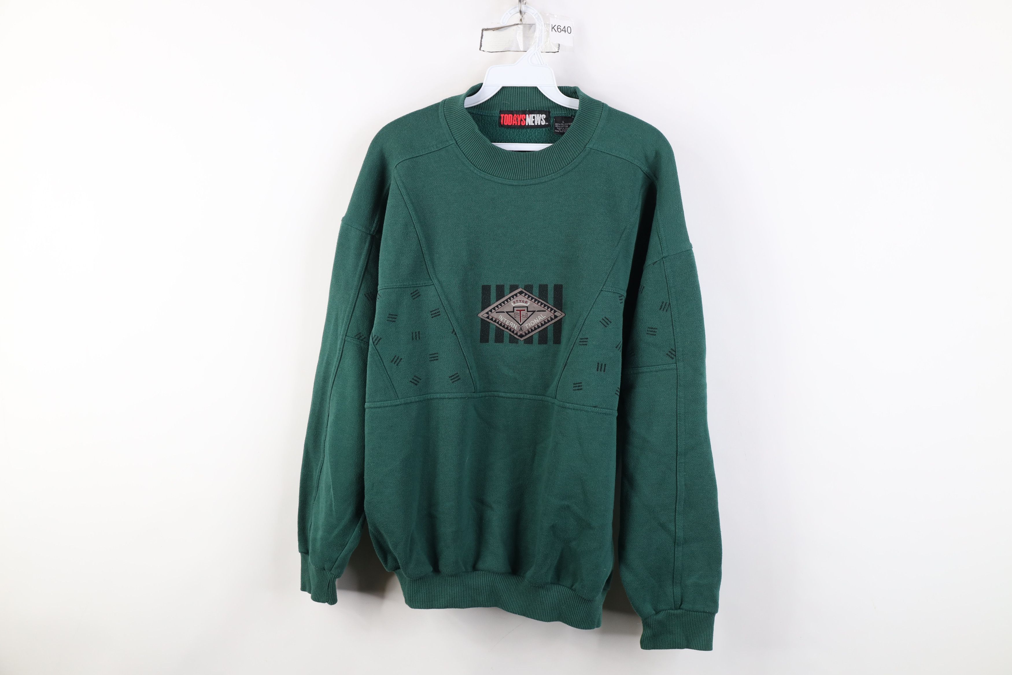 Vintage Vintage 90s Streetwear Geometric Crewneck Sweatshirt Green Size L / US 10 / IT 46 - 1 Thumbnail