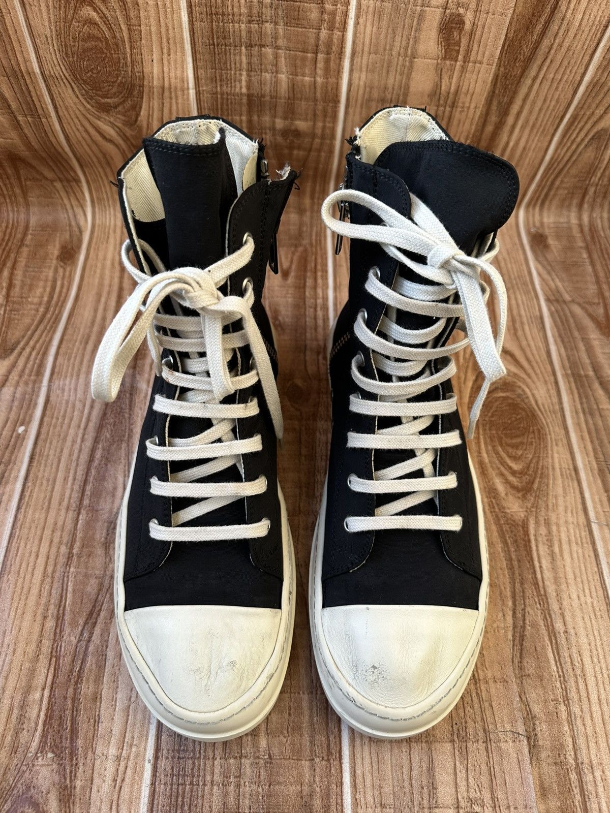 Rick Owens Rick Owens DRKSHDW Nylon Ramones Black Milk Hightops Size US 8.5 / EU 41-42 - 4 Thumbnail