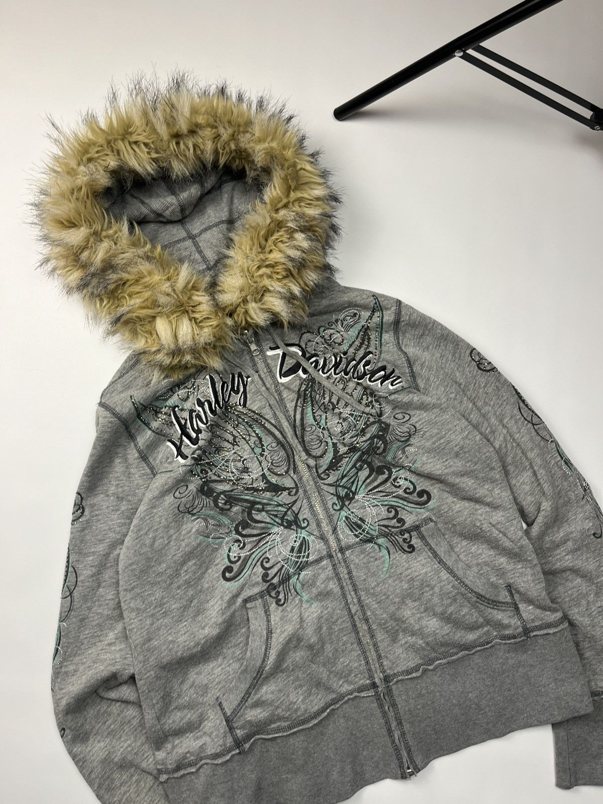If Six Was Nine Reversible LGB Style Faux Fur Hoodie Harley Davidson Skulls Size US M / EU 48-50 / 2 - 2 Thumbnail