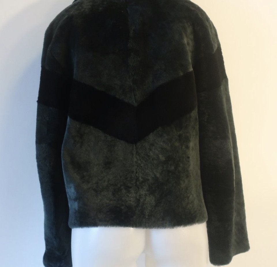 Sandro Sandro Shearling & Leather Zip Jacket Black & Green Chevron Size M / US 6-8 / IT 42-44 - 13 Thumbnail