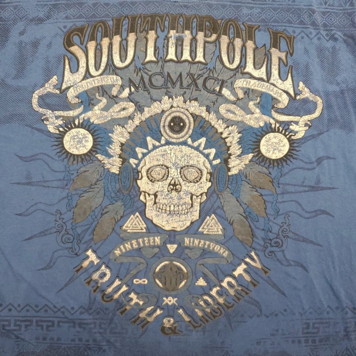 Southpole Southpole Shirt Mens 5XB Blue Cotton T-Shirt 90s Grunge Skater HipHop Tribal Tee Mens Big & Tall Size US XXL / EU 58 / 5 - 4 Thumbnail