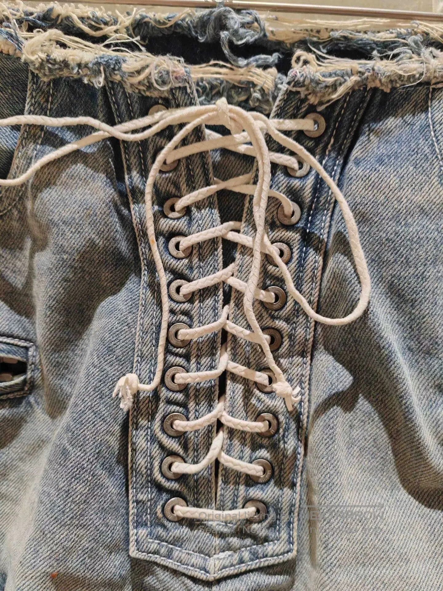 Ben Taverniti Unravel Project Unravel Project Distressed Lace-Up Denim Shorts. Size 25" / US 0 / IT 36 - 4 Thumbnail