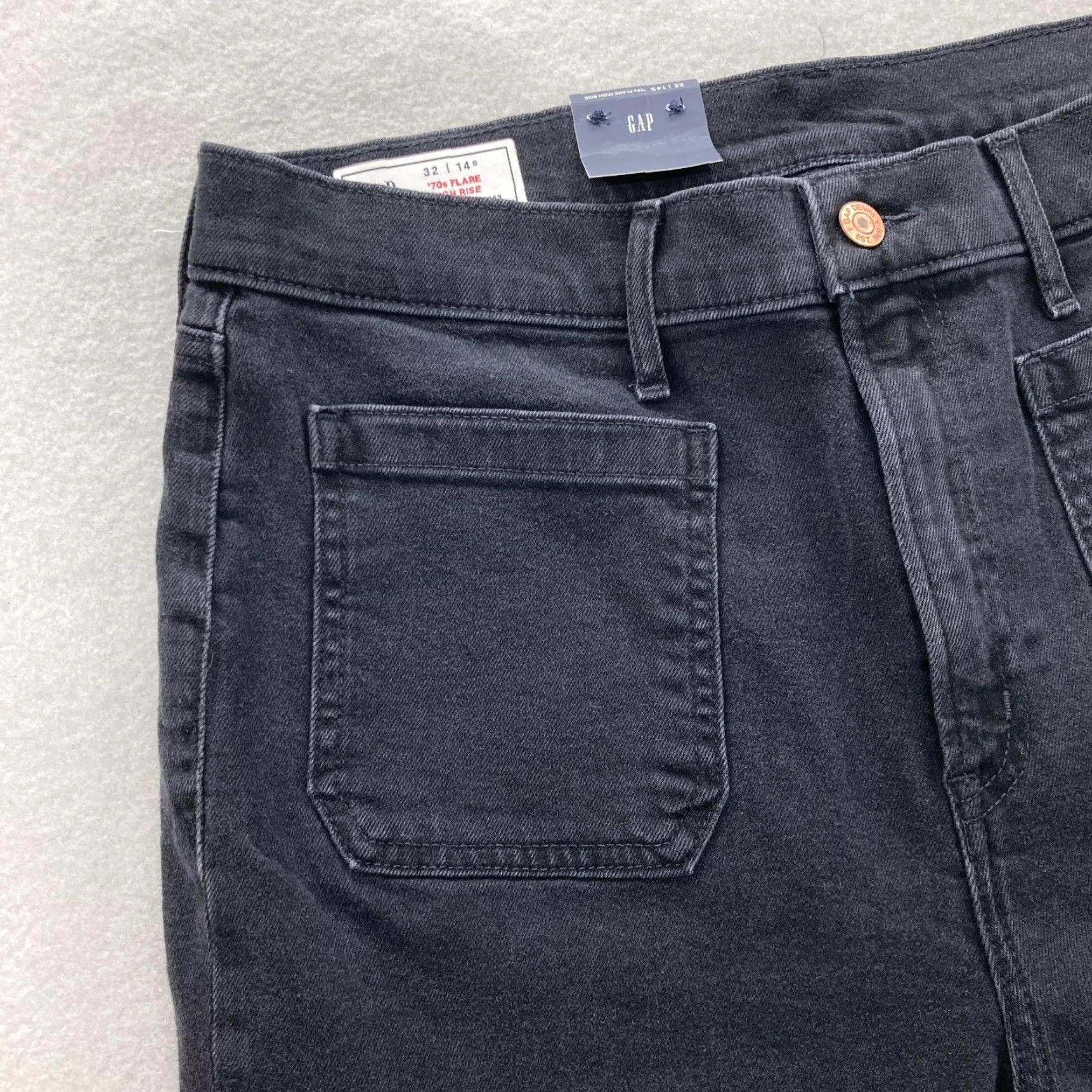 Gap GAP Jeans Women's 70s Flare Black Denim High Rise Stretch retro Y2K 14 Short Regular Collection Size 24" / US 00 / IT 34 - 3 Thumbnail