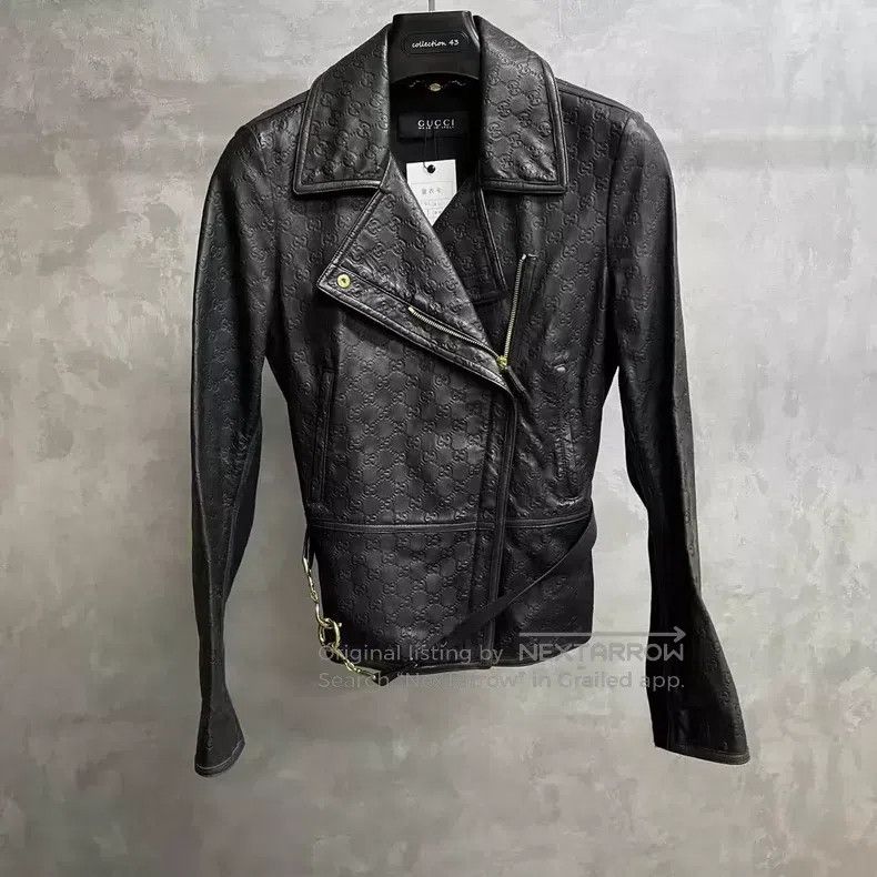 Gucci Gucci Black GG Pattern Embossed Leather Jacket Size US XS / EU 42 / 0 - 1 Thumbnail