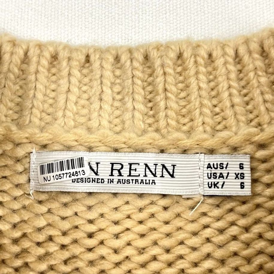 Anthropologie VINTAGE Mon Renn Farren Intarsia Sweater Womens XS UK 6 Brown White Wool Blend Knit Crew Size XS / US 0-2 / IT 36-38 - 2 Thumbnail
