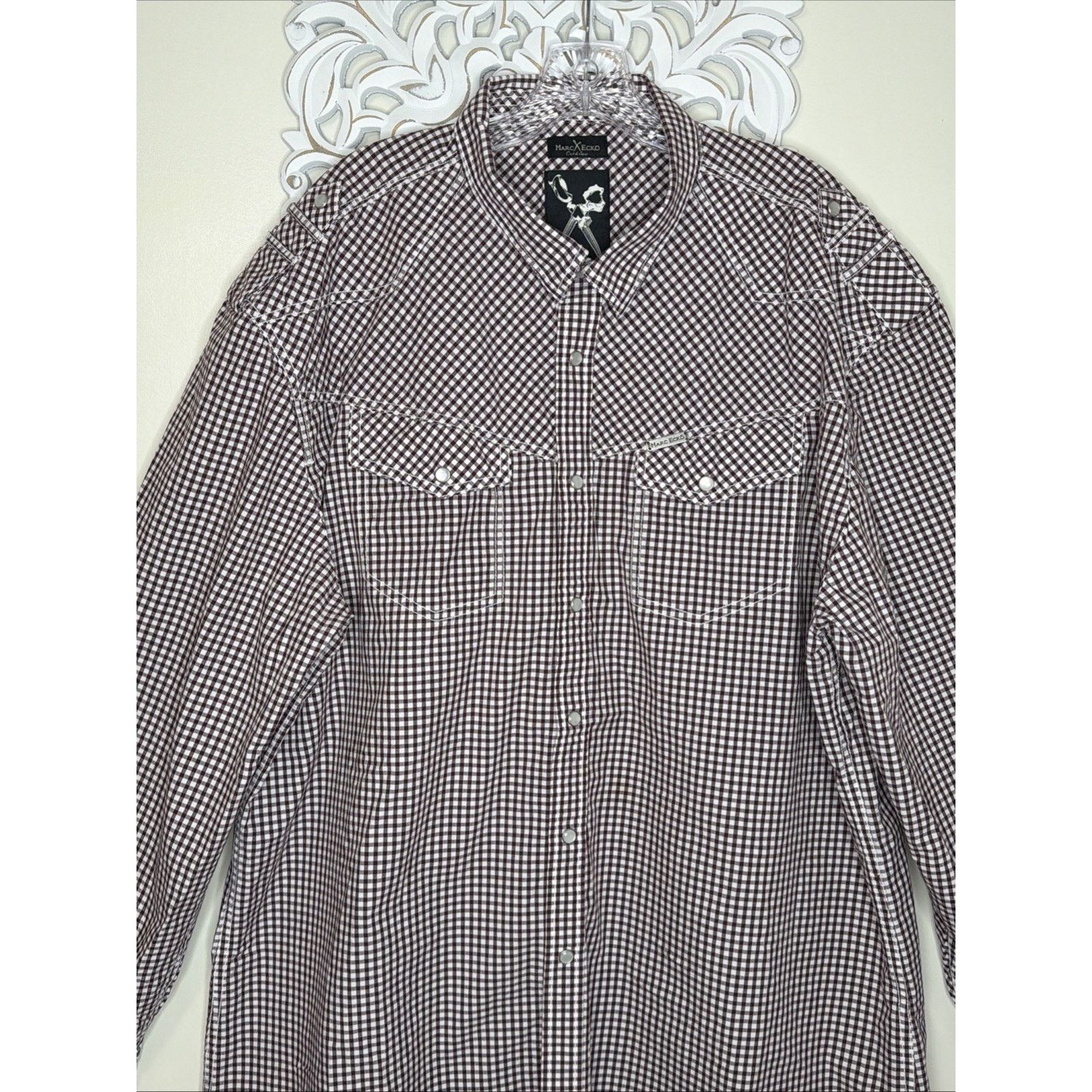 Marc Ecko Marc Ecko Gingham Shirt Men's 3XL Snap Front Long Sleeve Size US XXL / EU 58 / 5 - 3 Thumbnail