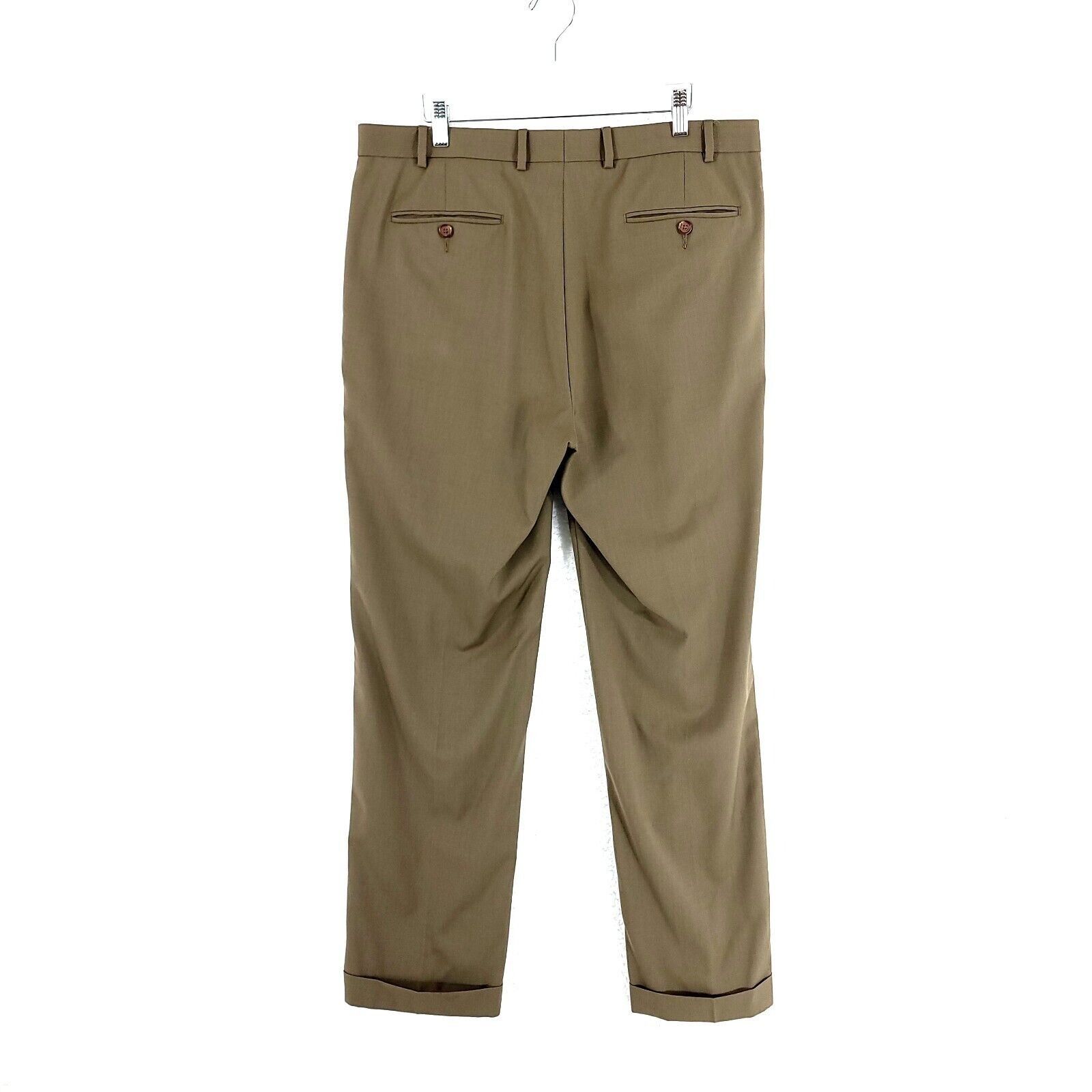 Lauren Ralph Lauren Lauren Ralph Lauren Wool Pleated Cuffed Green Beige Mid Rise Size 36R - 3 Thumbnail