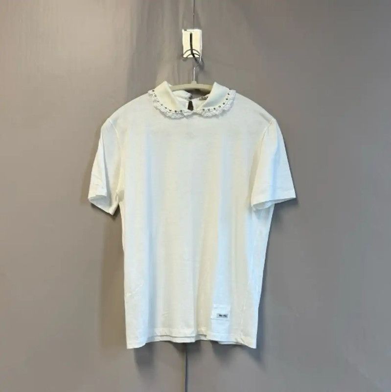 Miu Miu Miu Miu White Cotton Women's T-Shirt 0089 Size L / US 10 / IT 46 - 1 Thumbnail