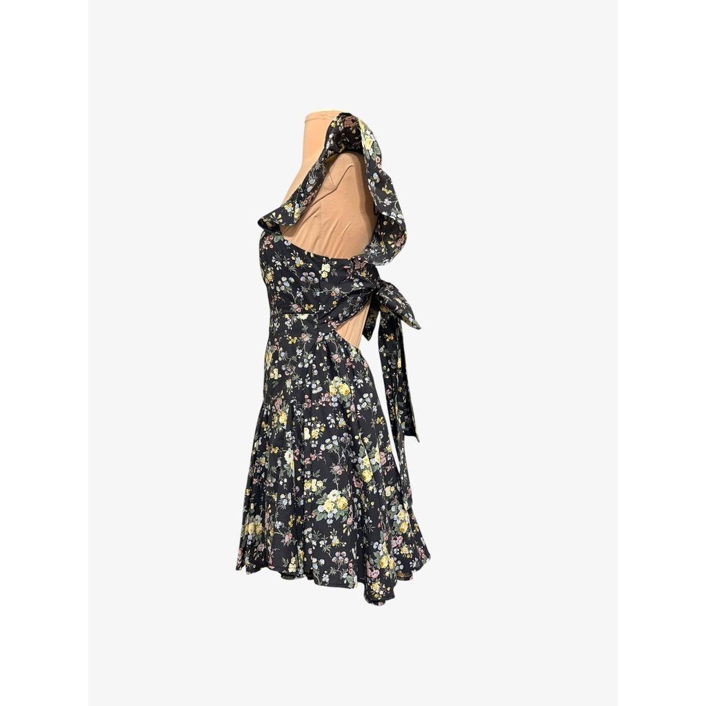 Other Mable Black Multi Floral Mini Dress S Ruffle Open Back Bow V Size S / US 4 / IT 40 - 6 Thumbnail