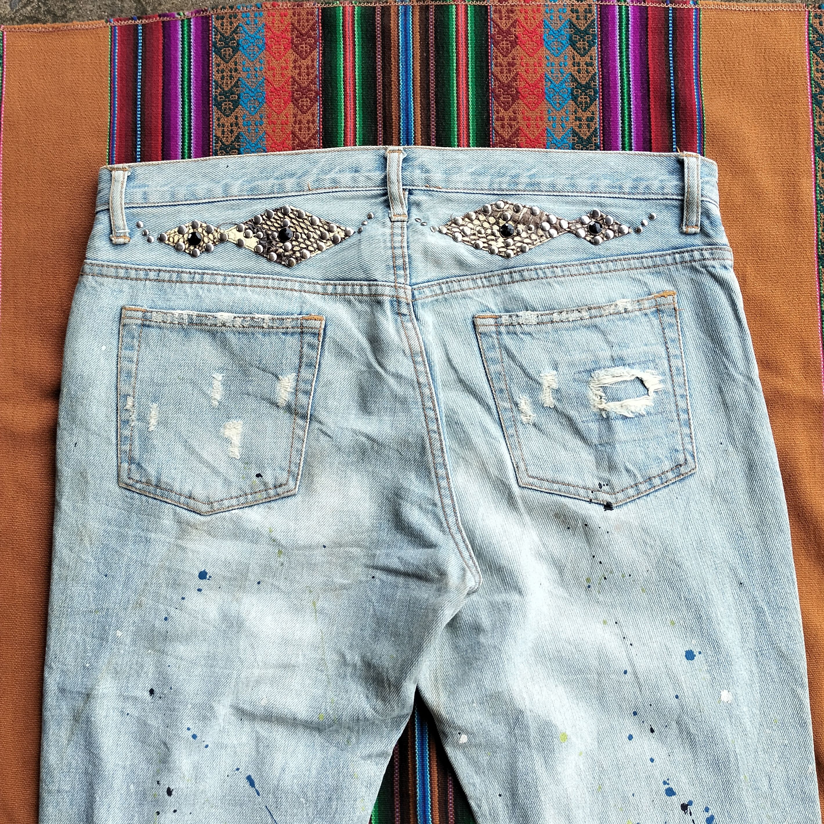 Tornado Mart paint splash snake skin studdet distressed flare denim Size US 35 - 13 Thumbnail