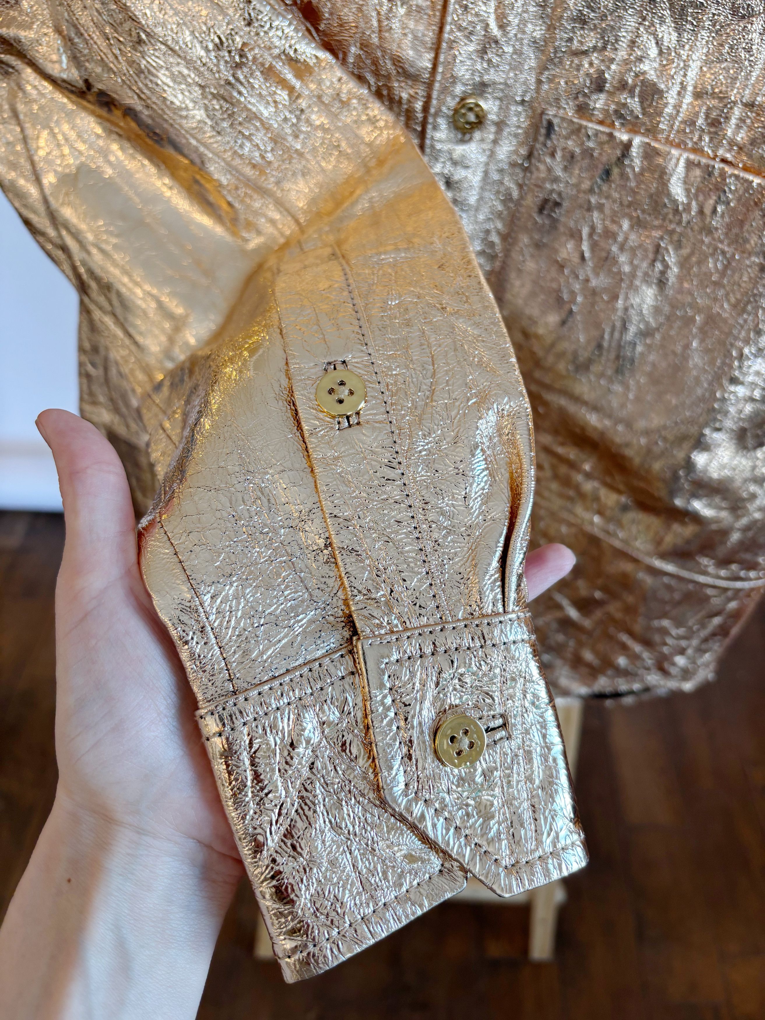 Zadig & Voltaire Zadig & Voltaire Gold Crinkle Leather Shirt – XS – >NEW Size XS / US 0-2 / IT 36-38 - 4 Thumbnail