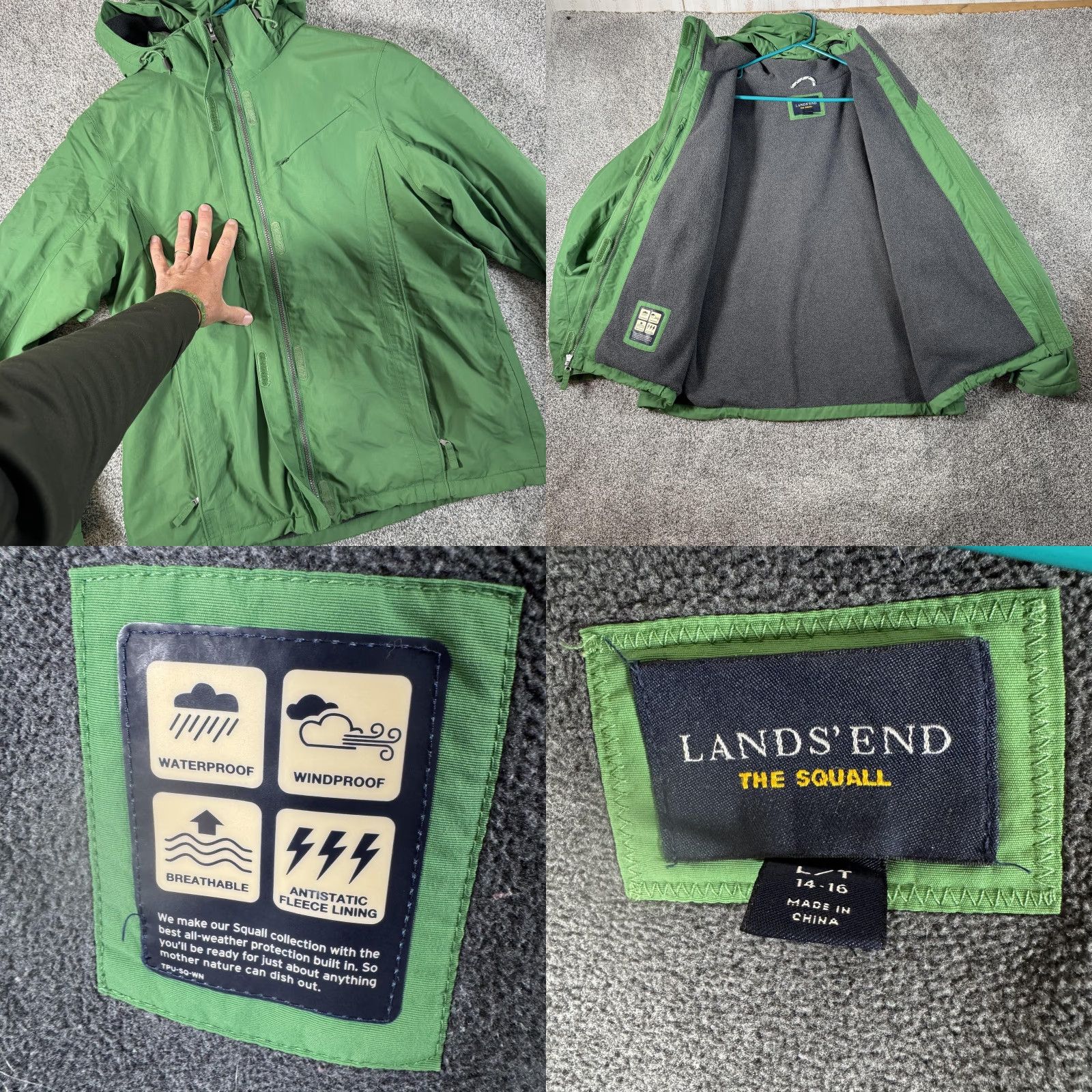 Lands' End Lands' End Jacket Boys Large Tall 14-16 Green The Squall Waterproof Hooded Ski Size XL / US 12-14 / IT 48-50 - 8 Thumbnail