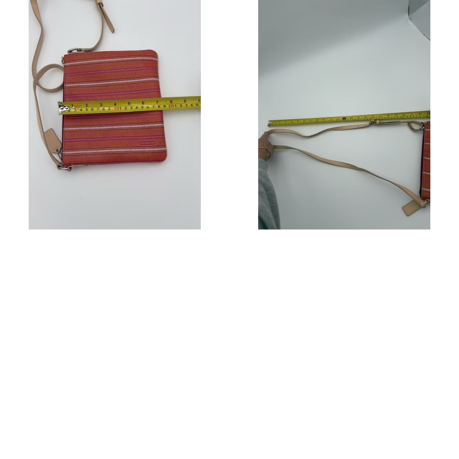 Coach COACH Legacy Weekend Ticking Stripe Crossbody Shoulder Bag Multicolor Canvas Leather Beige Lining Beige Medium Women Crossbody Size ONE SIZE - 9 Thumbnail