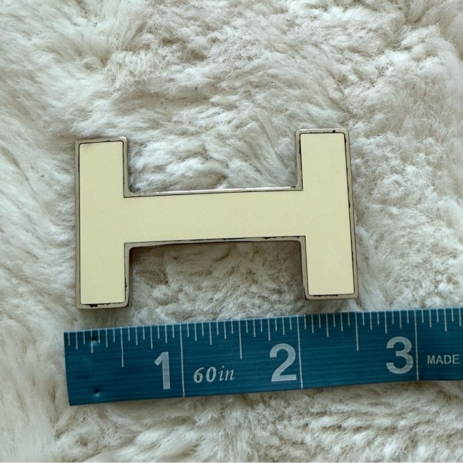 Hermes Hermes 32mm H Creme White Enamel Silvertone Belt Buckle Size ONE SIZE - 4 Thumbnail