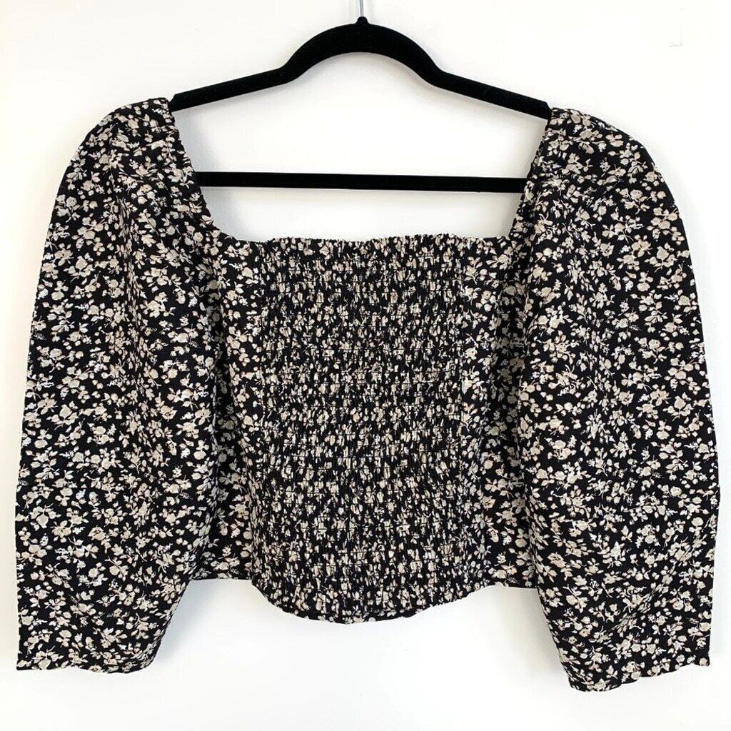 Levi's Levi's Dark Floral Cottagecore Top Puff Sleeve Large Black Size L / US 10 / IT 46 - 8 Thumbnail
