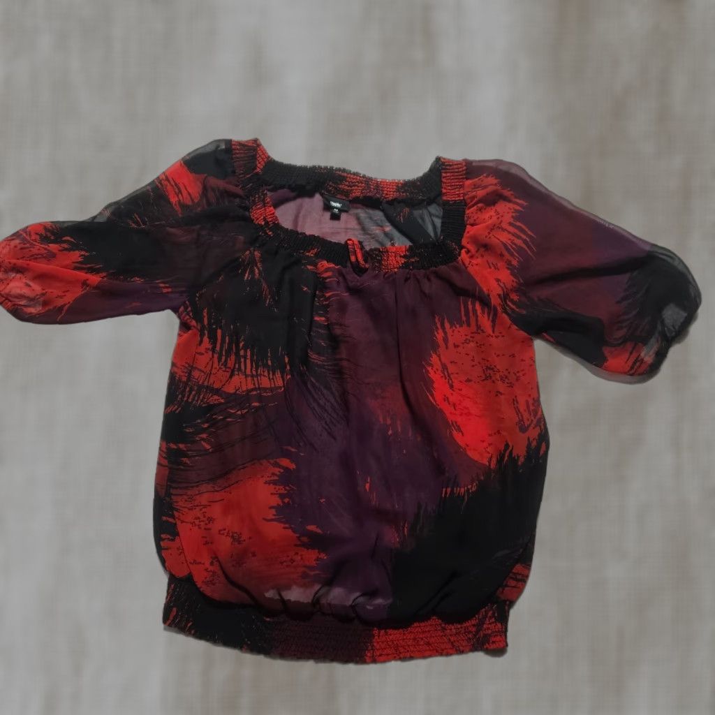 Mossimo Mossimo Shirt Blouse Womens M Multicolor Round Neck Long Sleeve Bell Sleeve Sheer Casual Party/Cocktail Size M / US 6-8 / IT 42-44 - 1 Thumbnail
