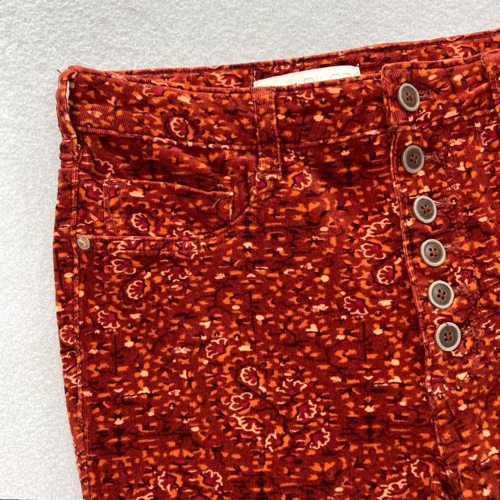 Vintage Pilcro Skinny Corduroy Pants Women's 31 Red Floral Button Fly Boyfriend Boho Slim Ankle Cotton Spandex Size 24" / US 00 / IT 34 - 3 Thumbnail