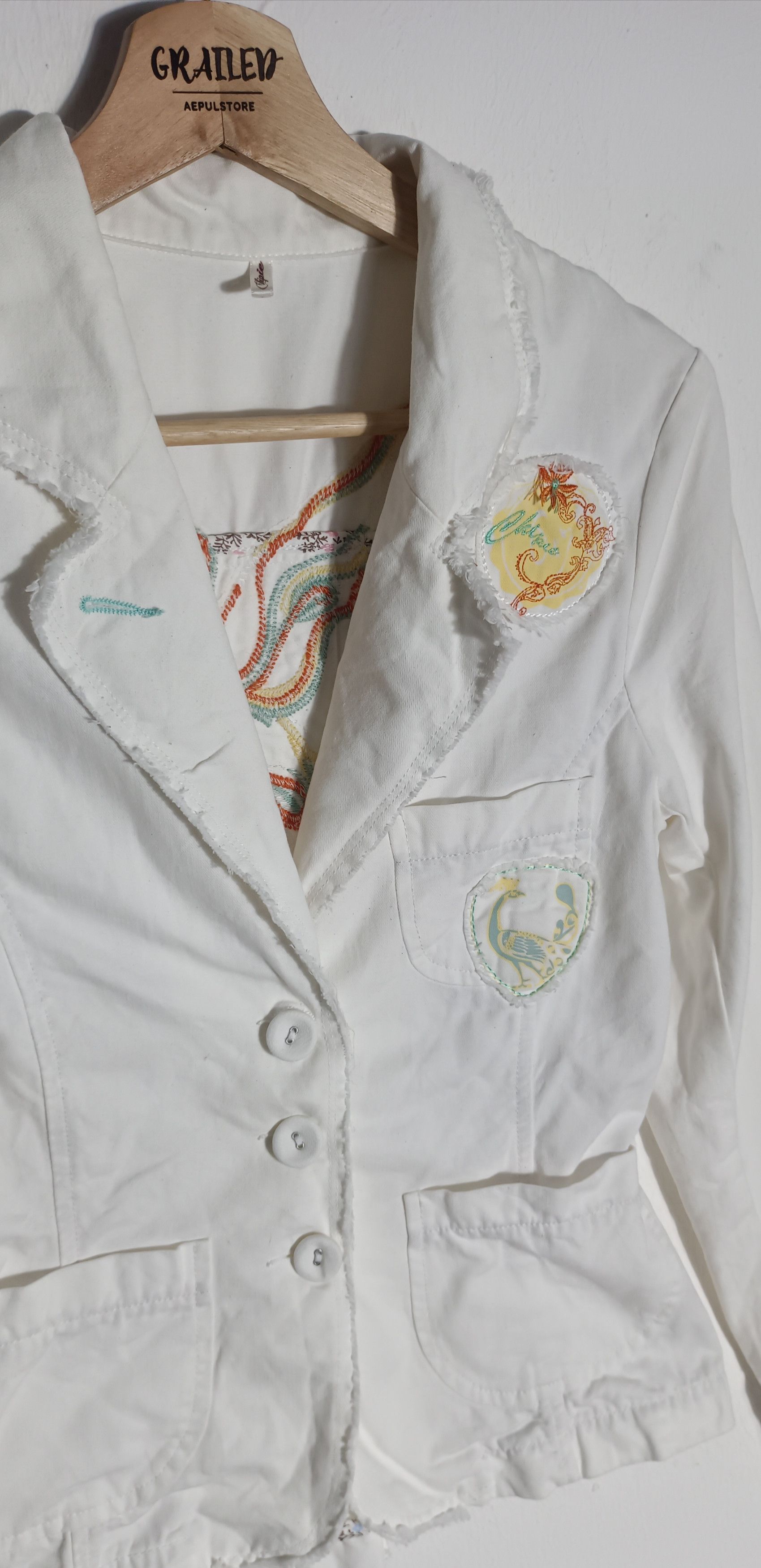Art Comes First Jeans Jacket bird art by ohipie designer france Size S / US 4 / IT 40 - 9 Thumbnail
